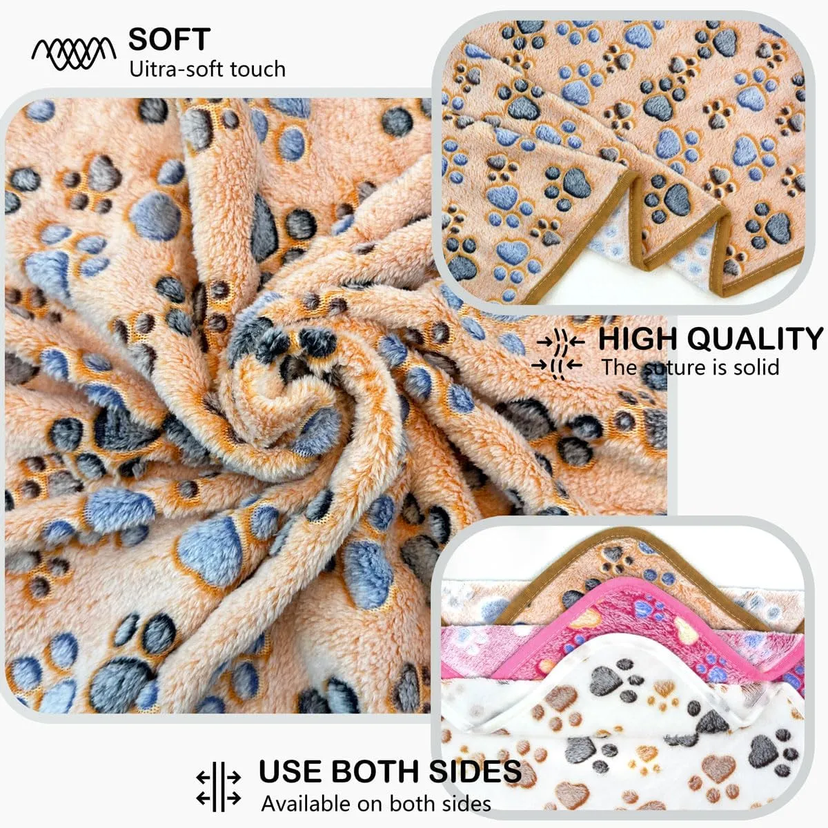 1 Pack 3 Washable Dog Blankets for Dog and Cat,Super Soft Flannel Pet Dog Blanket - Cute Claw Pattern 41 x 31inch