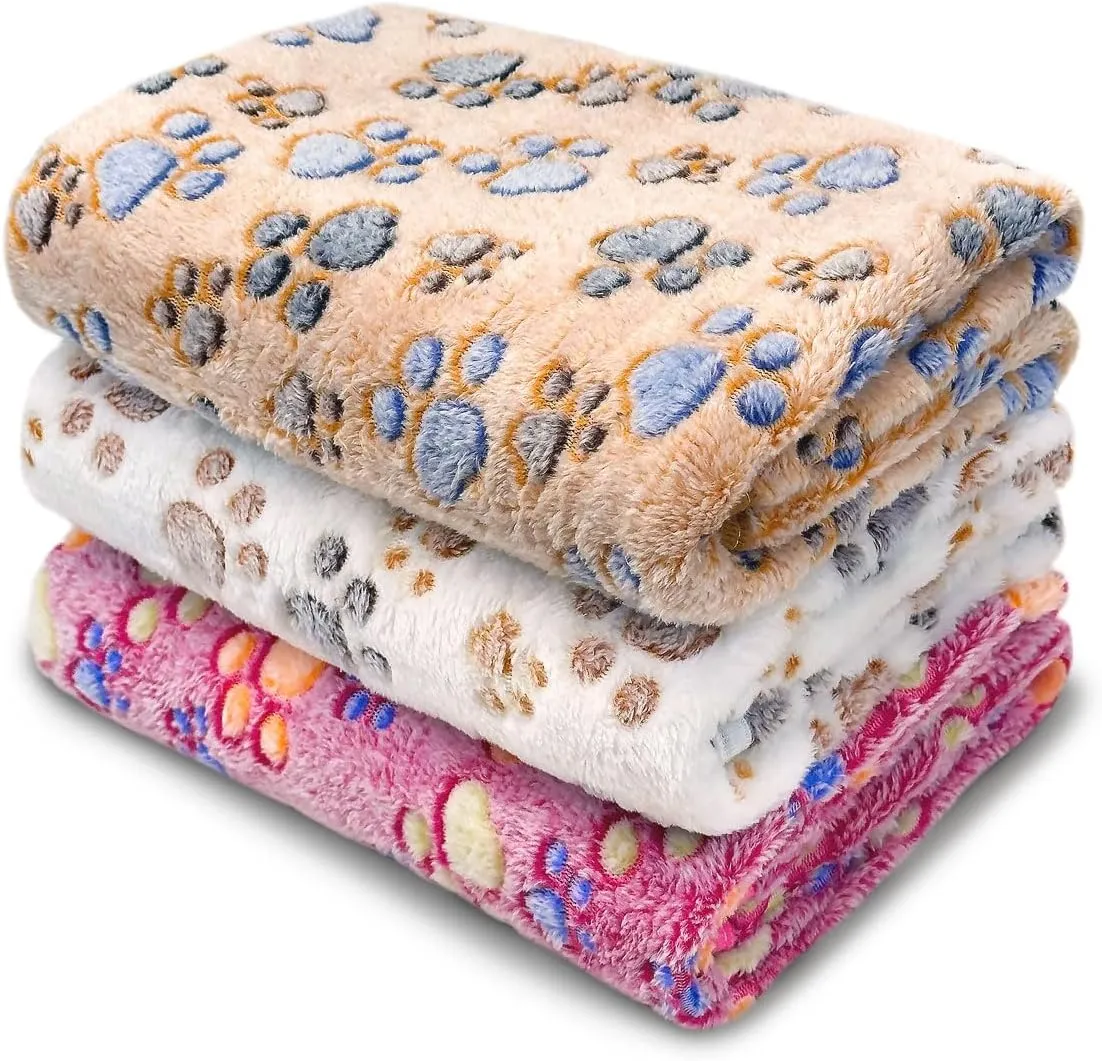 1 Pack 3 Washable Dog Blankets for Dog and Cat,Super Soft Flannel Pet Dog Blanket - Cute Claw Pattern 41 x 31inch