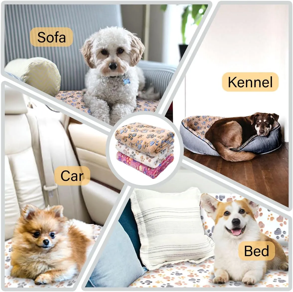 1 Pack 3 Washable Dog Blankets for Dog and Cat,Super Soft Flannel Pet Dog Blanket - Cute Claw Pattern 41 x 31inch