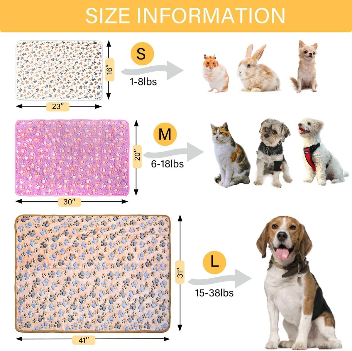 1 Pack 3 Washable Dog Blankets for Dog and Cat,Super Soft Flannel Pet Dog Blanket - Cute Claw Pattern 41 x 31inch