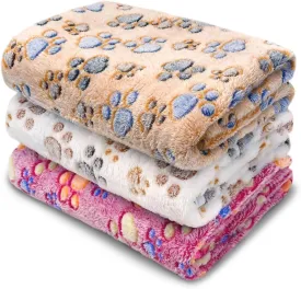 1 Pack 3 Washable Dog Blankets for Dog and Cat,Super Soft Flannel Pet Dog Blanket - Cute Claw Pattern 41 x 31inch
