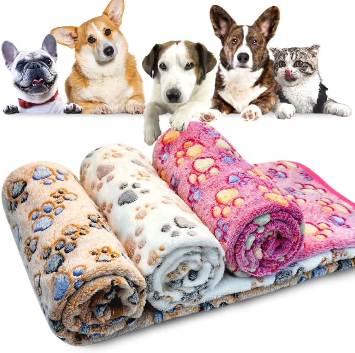 1 Pack 3 Washable Dog Blankets for Dog and Cat,Super Soft Flannel Pet Dog Blanket - Cute Claw Pattern 41 x 31inch