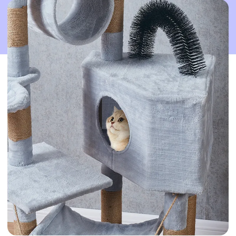 (150cm) Cat tree sisal scratching posts with house / hammock / tunnel / viewing platform - Beige