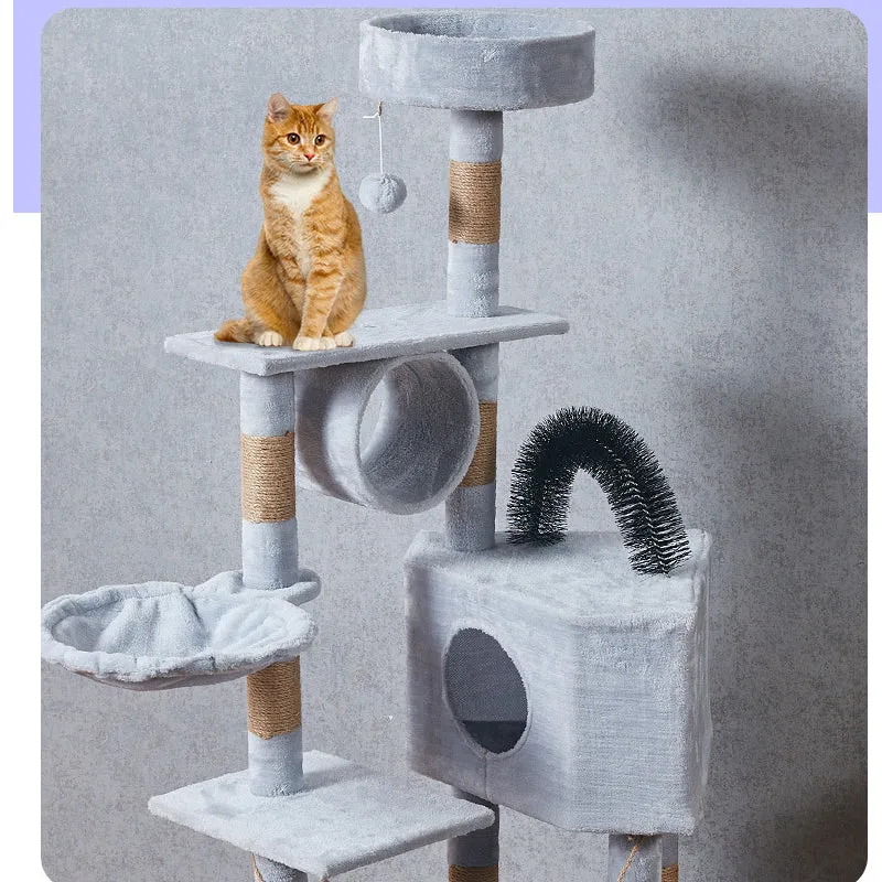 (150cm) Cat tree sisal scratching posts with house / hammock / tunnel / viewing platform - Beige