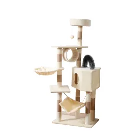 (150cm) Cat tree sisal scratching posts with house / hammock / tunnel / viewing platform - Beige