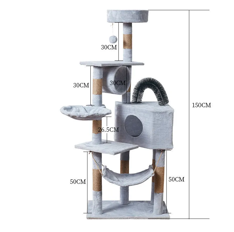 (150cm) Cat tree sisal scratching posts with house / hammock / tunnel / viewing platform - Beige