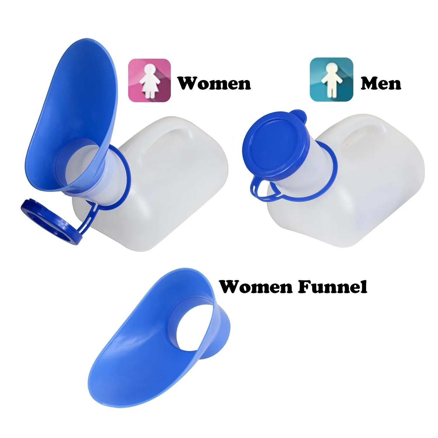 2 Pack Unisex Urinal, Portable Toilet Urinal for Men and Women, Pee Bottle with a Lid and Funnel for Elderly Kids and Patients for Camping Outdoor Travel