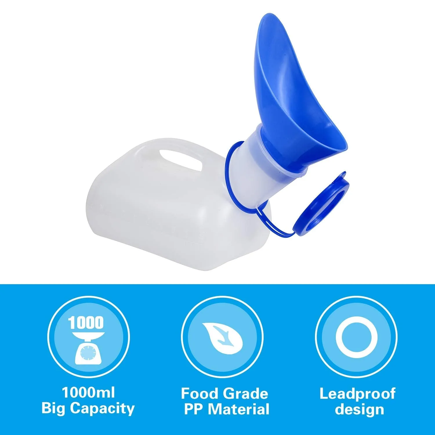 2 Pack Unisex Urinal, Portable Toilet Urinal for Men and Women, Pee Bottle with a Lid and Funnel for Elderly Kids and Patients for Camping Outdoor Travel
