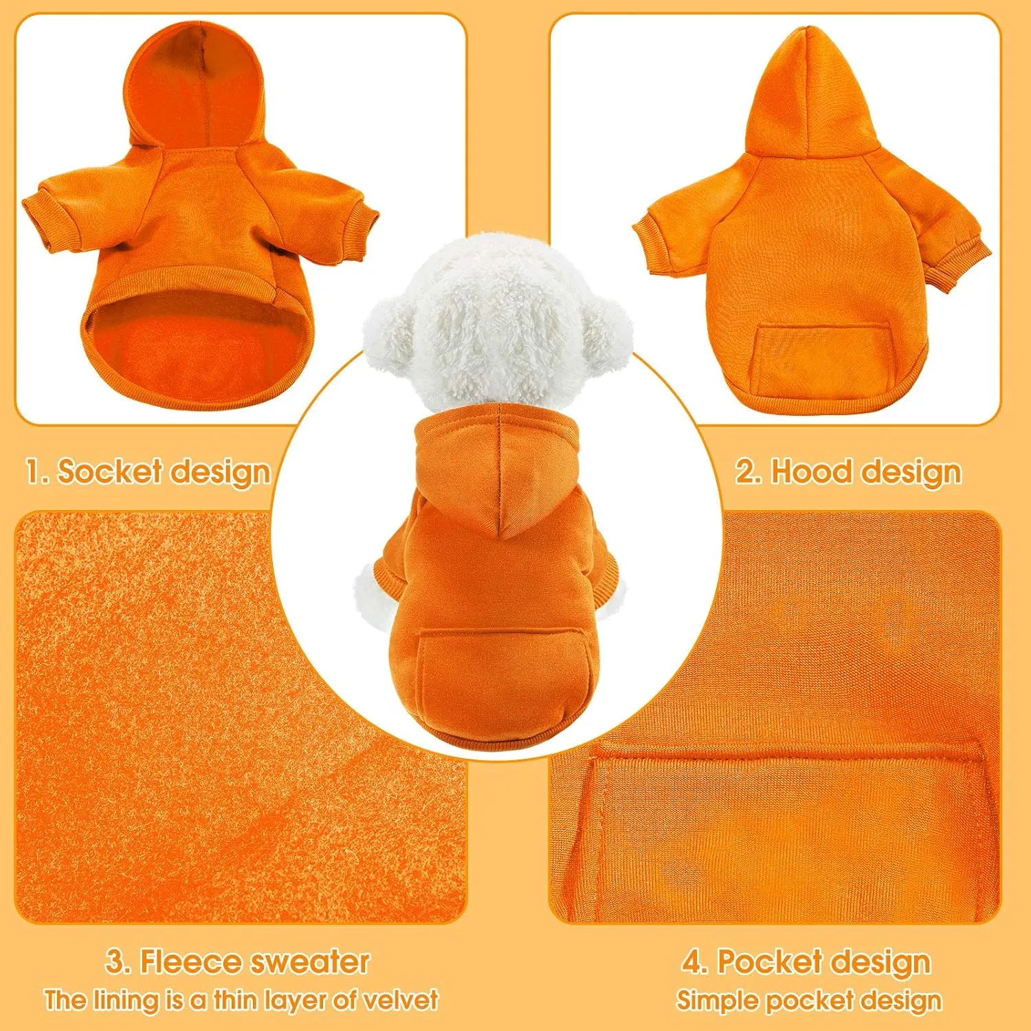 2 Pieces Winter Dog Hoodie Warm Small Dog Sweatshirts with Pocket Cotton Coat for Chihuahua Clothes Puppy Costume(M,Orange, Brown)