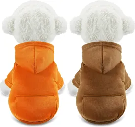 2 Pieces Winter Dog Hoodie Warm Small Dog Sweatshirts with Pocket Cotton Coat for Chihuahua Clothes Puppy Costume(M,Orange, Brown)