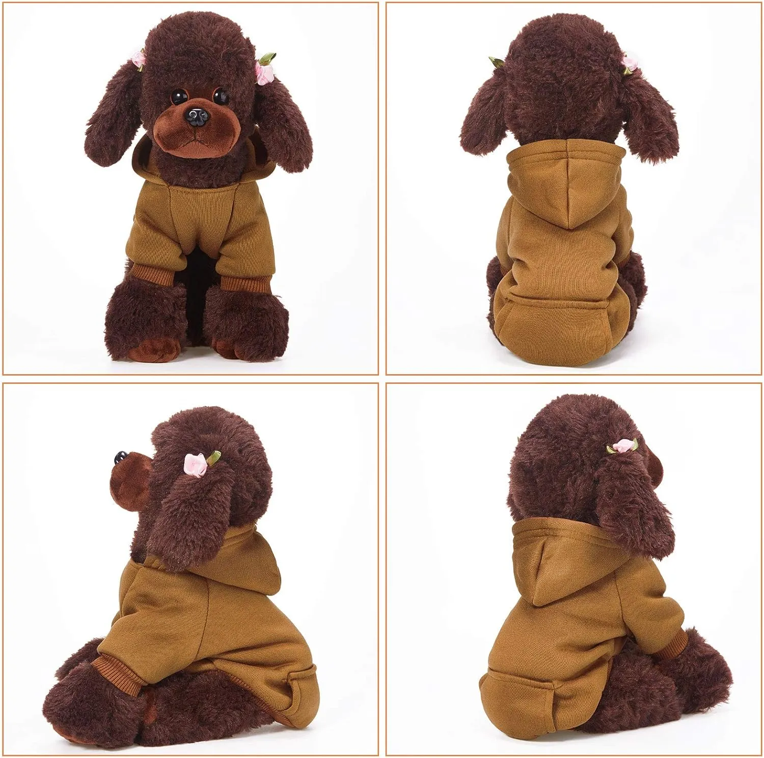 2 Pieces Winter Dog Hoodie Warm Small Dog Sweatshirts with Pocket Cotton Coat for Chihuahua Clothes Puppy Costume(M,Orange, Brown)