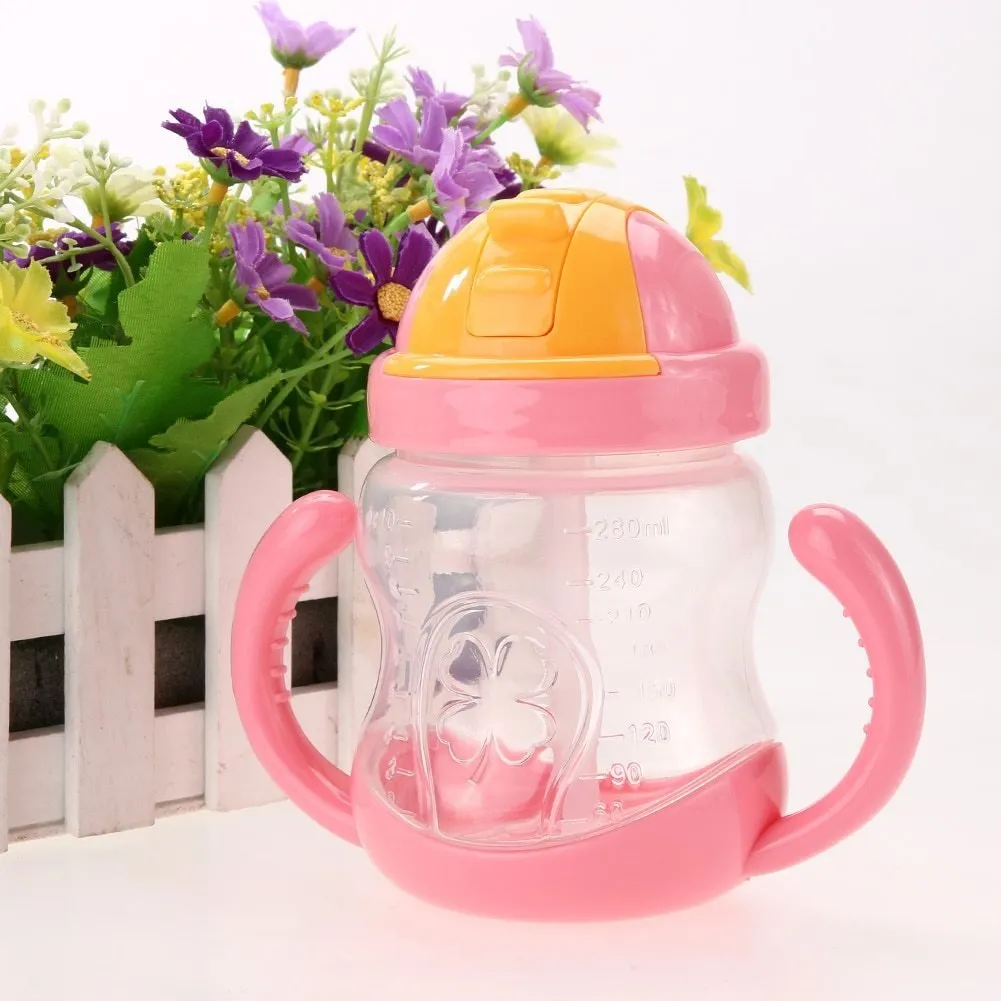 280ml Capacity Feeding Bottle With Handles & Straw