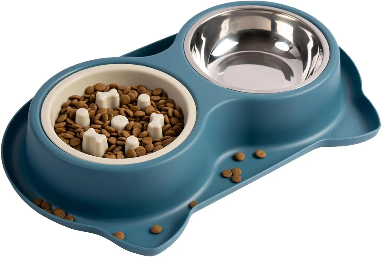 3-in-1 Slow Feeder Dog Bowls with Non-Slip Mat, Stainless Steel Bowl Slow Feeder Prevents Gulping, Paired with Weighted Base Water Dog Bowls for Large Medium Small Breed Size Dogs and Cats
