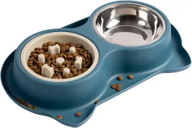 3-in-1 Slow Feeder Dog Bowls with Non-Slip Mat, Stainless Steel Bowl Slow Feeder Prevents Gulping, Paired with Weighted Base Water Dog Bowls for Large Medium Small Breed Size Dogs and Cats