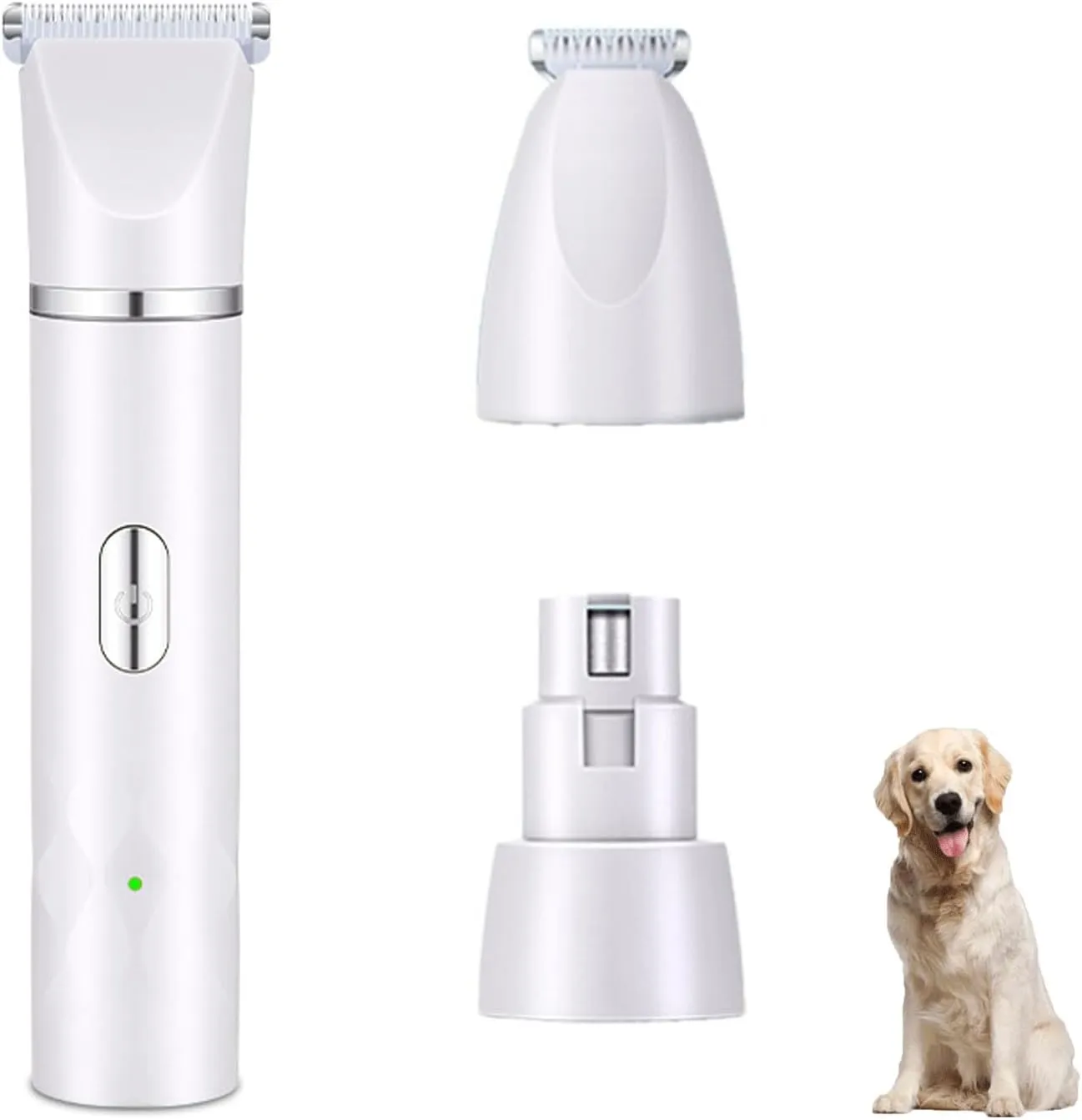 3 in 1 Small Dog Grooming Kit, 2 Speed Rechargeable Dog Hair Clippers with Guards, Low Noise Electric Dog Paw Trimmer & Nail Grinder, Cordless Pet Shaver for Small Dogs and Cats,White