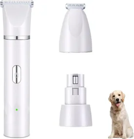 3 in 1 Small Dog Grooming Kit, 2 Speed Rechargeable Dog Hair Clippers with Guards, Low Noise Electric Dog Paw Trimmer & Nail Grinder, Cordless Pet Shaver for Small Dogs and Cats,White