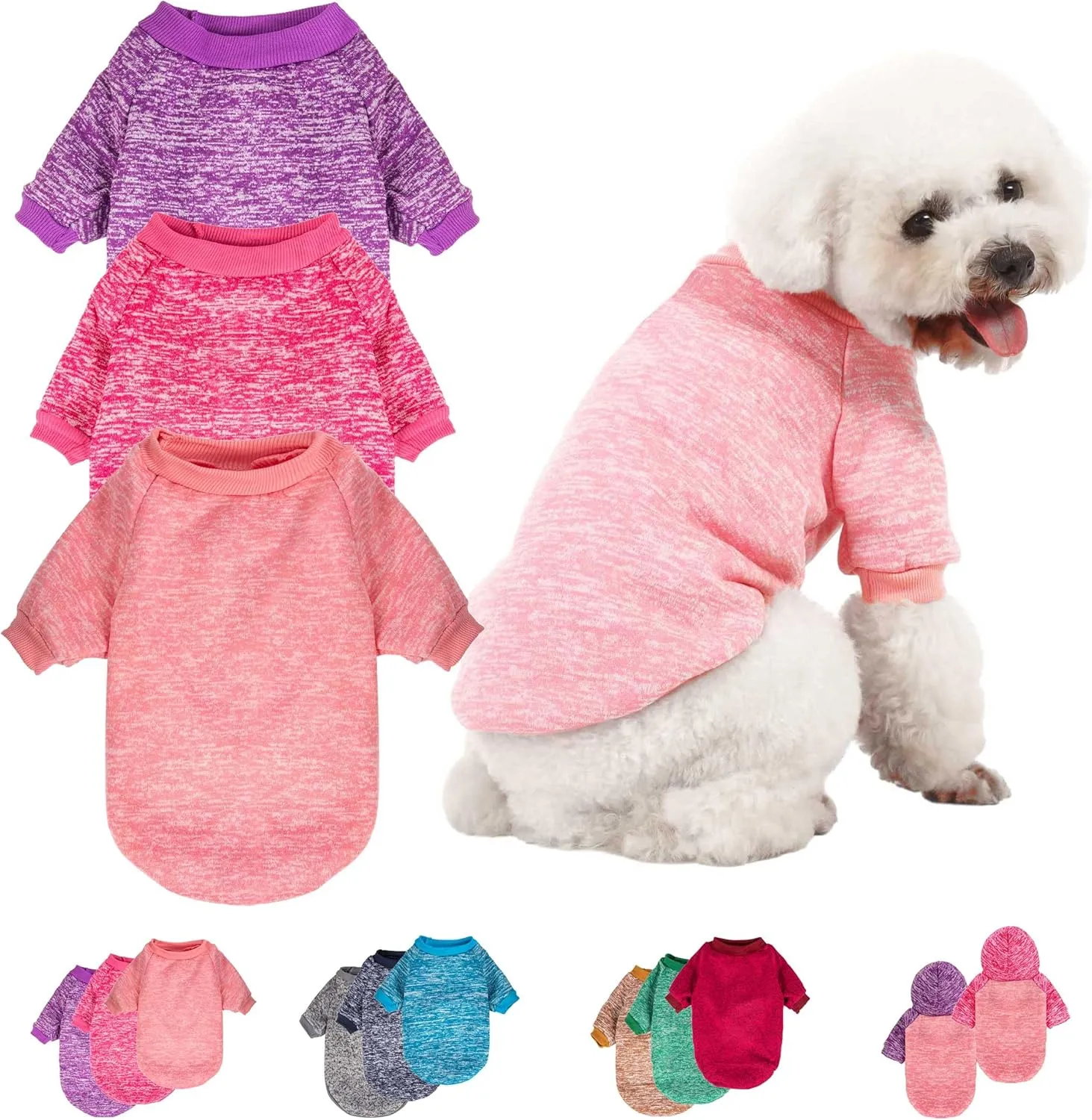 3 Pack Dog Sweater, Dog Sweaters for Small Dogs, Warm Soft Pet Clothes for Puppy, Medium Large Cat, Dogs Girl or Boy, Dog Shirt for Winter Christmas (Pink Purple HotPink, X-Small)