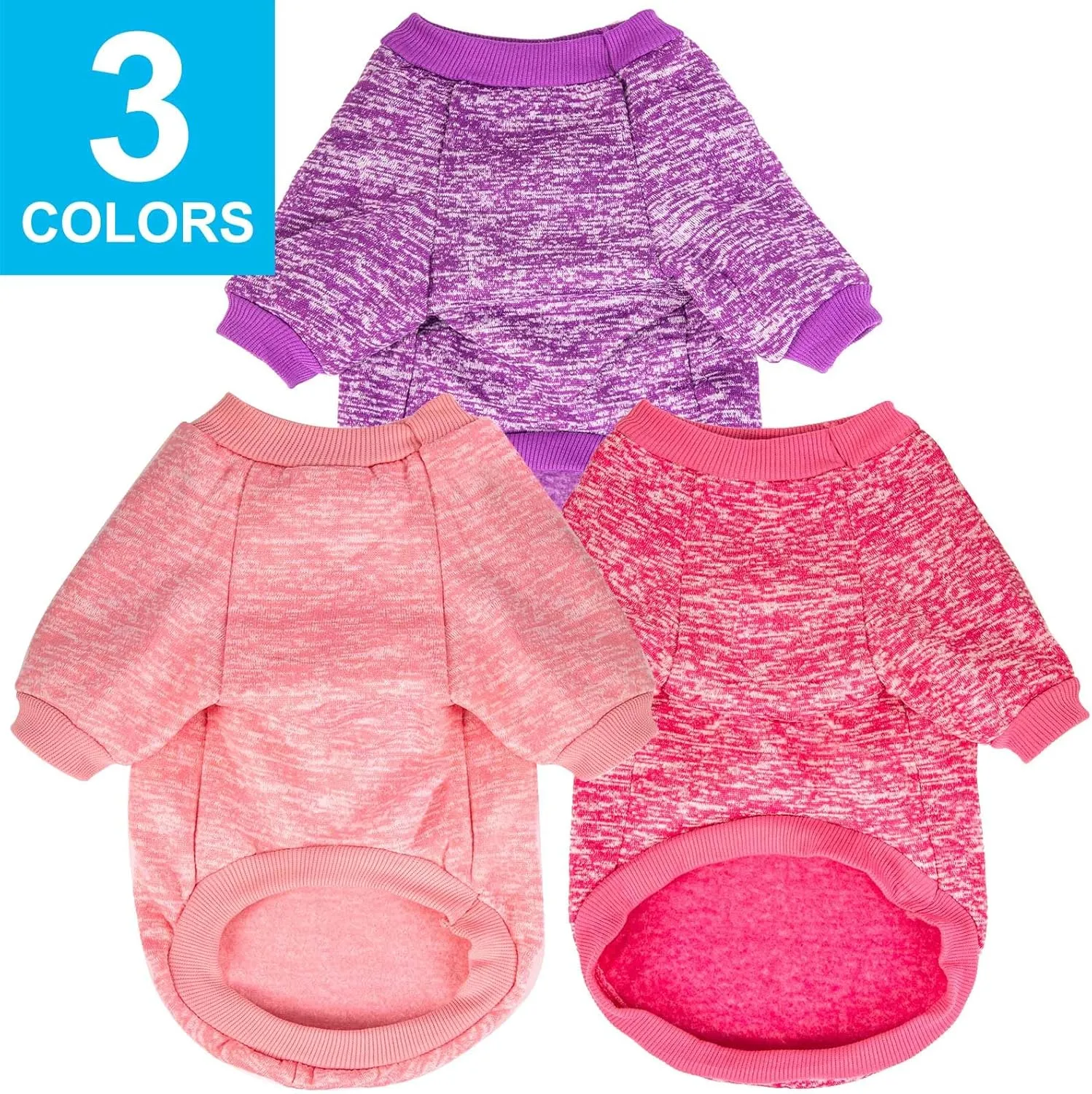 3 Pack Dog Sweater, Dog Sweaters for Small Dogs, Warm Soft Pet Clothes for Puppy, Medium Large Cat, Dogs Girl or Boy, Dog Shirt for Winter Christmas (Pink Purple HotPink, X-Small)