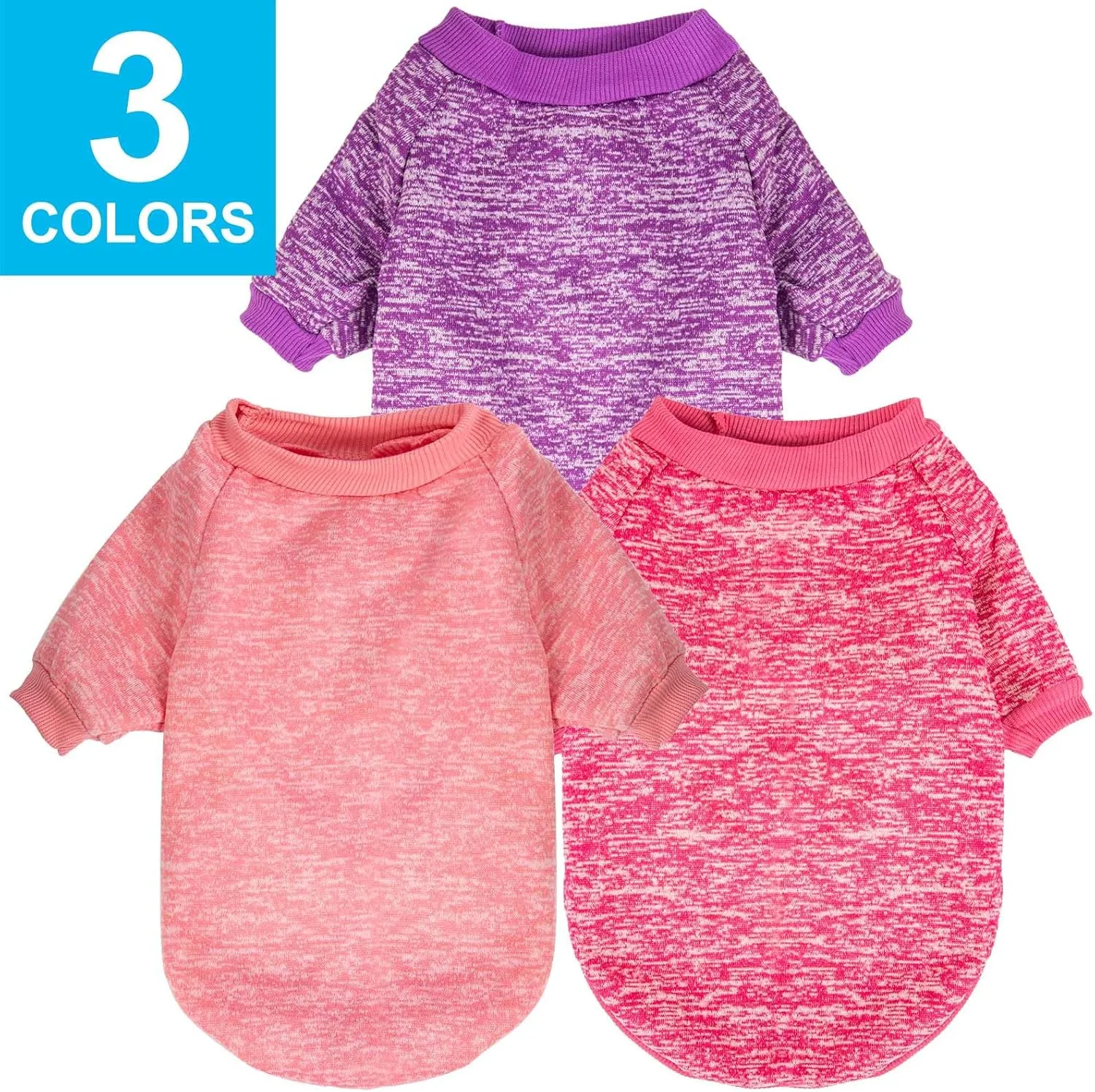 3 Pack Dog Sweater, Dog Sweaters for Small Dogs, Warm Soft Pet Clothes for Puppy, Medium Large Cat, Dogs Girl or Boy, Dog Shirt for Winter Christmas (Pink Purple HotPink, X-Small)