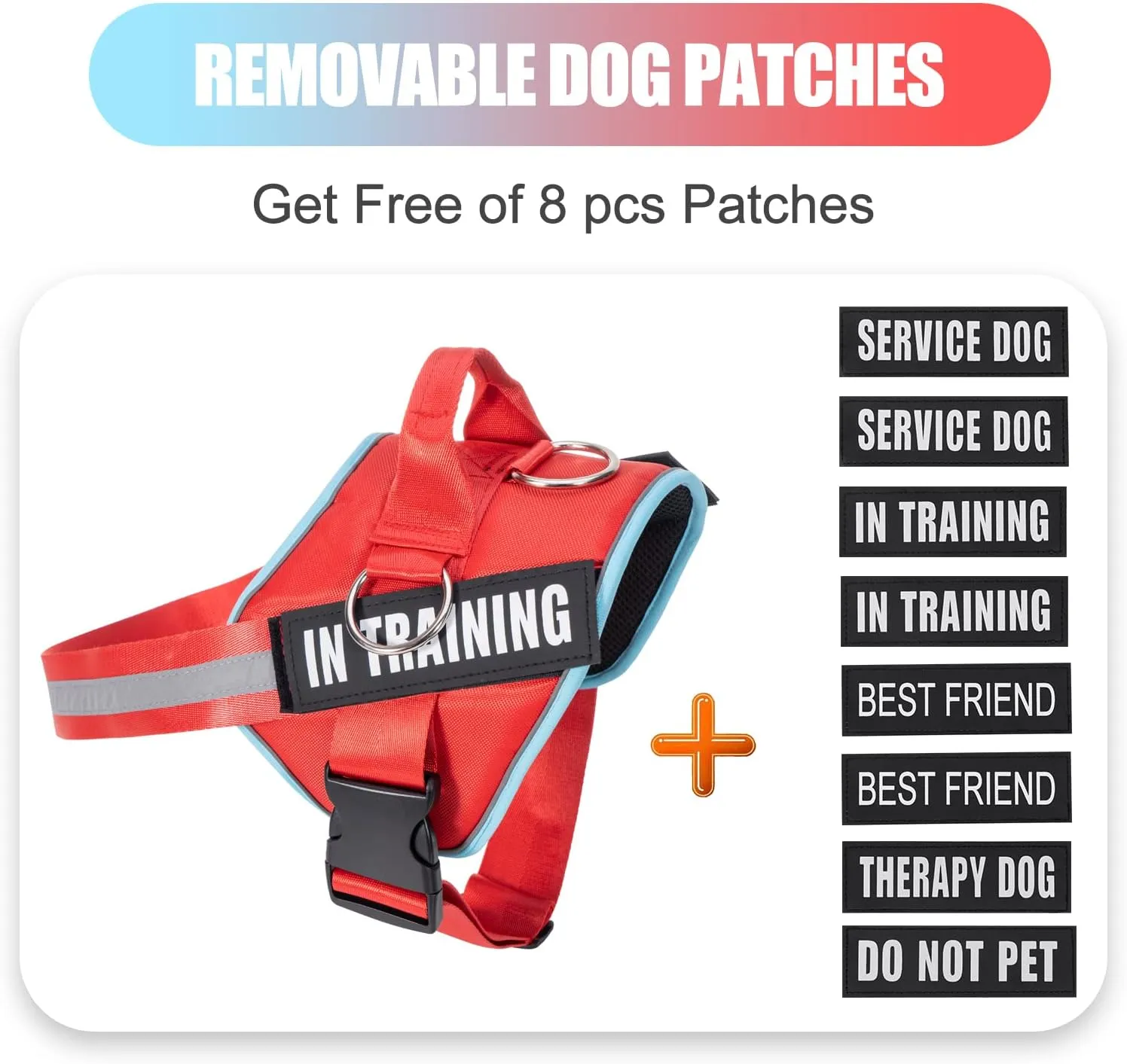 3 Ring No Pull Dog Harness, Reflective Adjustable Dog Vest Harness with 3 Leash Clips, in Training Service Pet Harness with 8Pcs Dog Patches, No-Choke Pet Oxford Vest with Easy Control Handle