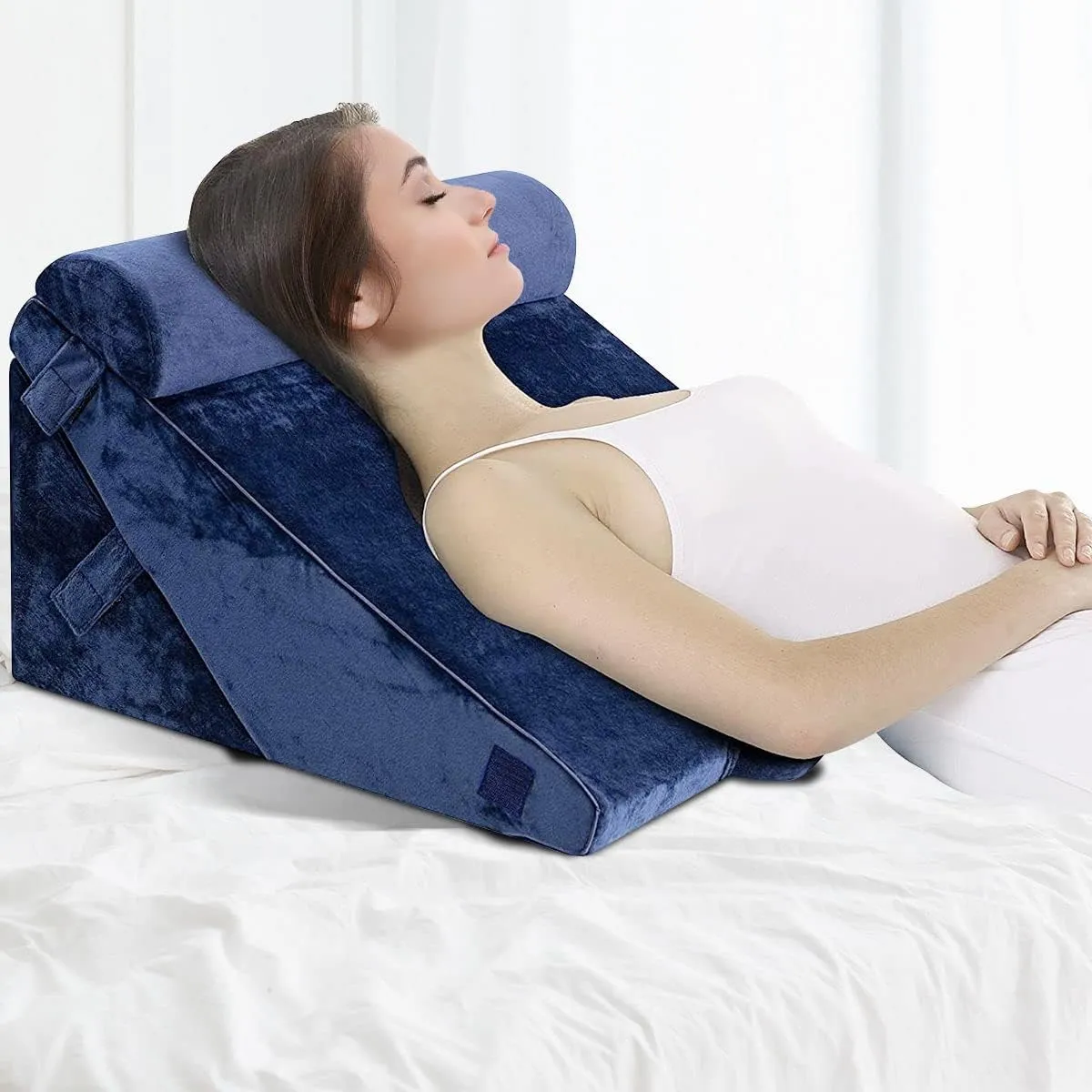 3PCS Bed Wedge Pillow Set Post Surgery Pillow Memory Foam Back Leg and Knee Pain Relief Sitting Pillow for Acid Reflux for Sleeping Gray