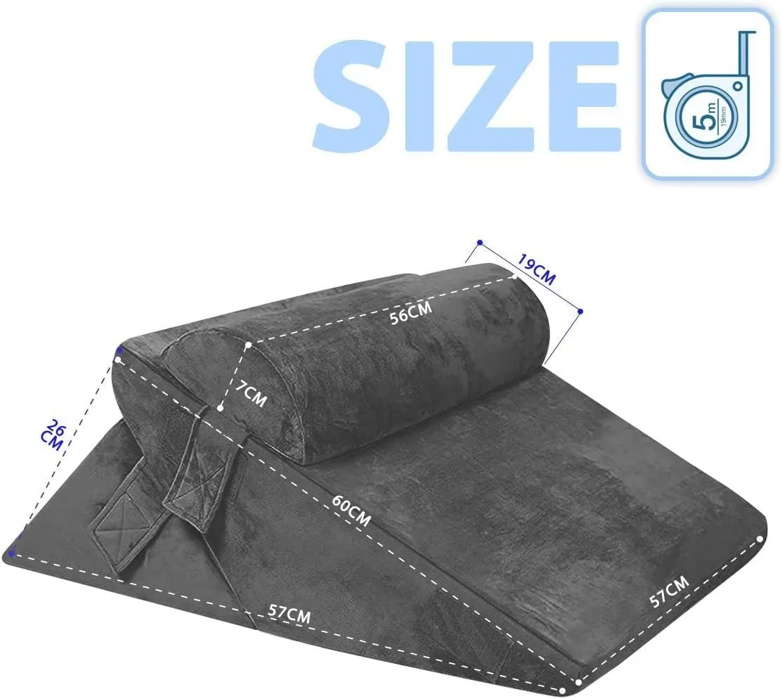 3PCS Bed Wedge Pillow Set Post Surgery Pillow Memory Foam Back Leg and Knee Pain Relief Sitting Pillow for Acid Reflux for Sleeping Gray