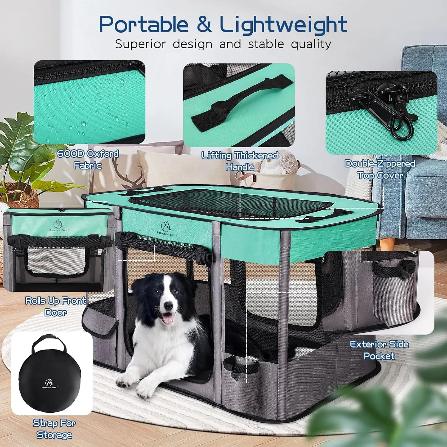 44x34x24 Inches Dog Playpen,Pet Playpen,Foldable Puppy Cat Playpen,Portable Exercise Kennel Tent Crate,Water-Resistant Breathable Shade Cover,Indoor Outdoor Travel Camping Use for Small Animals(L)