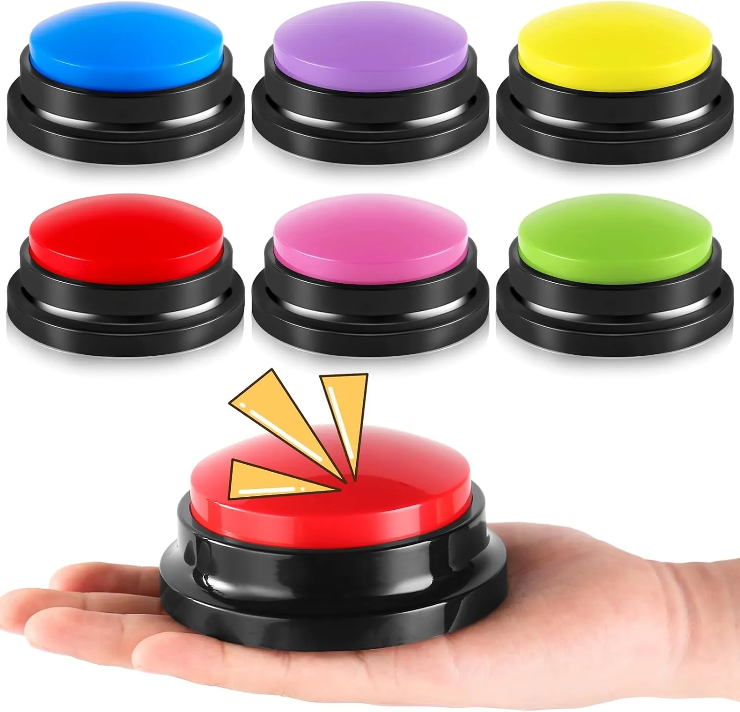 6 Pieces Recordable Answer Buzzers Button Answer Buzzers Game Show Buzzer Recordable Button Classroom Buzzers Perfect for Study Office Home and Pet Buttons Training Toy