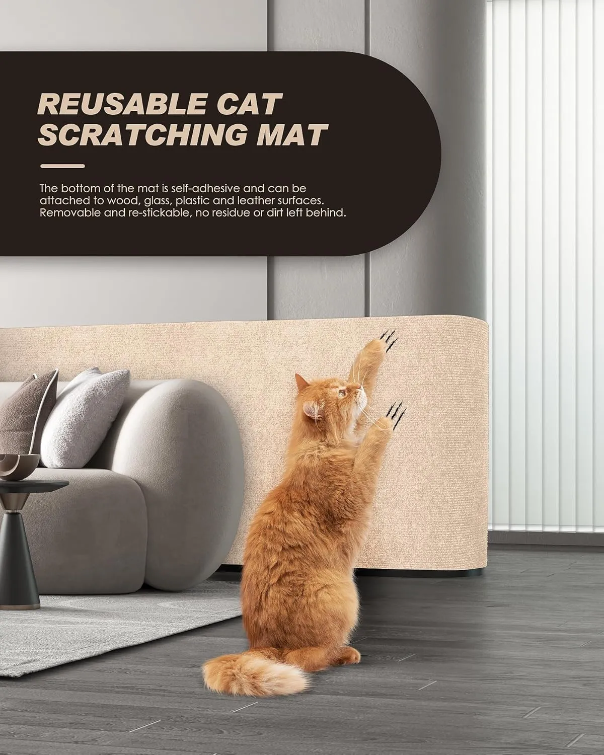 78.7"x15.8" Cat Scratch Mat,Trimmable Self-Adhesive Carpet,DIY Climb Cat Scratcher for Couch Furniture or Wall Protector, Covering Cat Tower, and Replacement Pads (Beige)