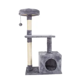 (88cm) Cat tree sisal scratching posts with house / play ball / viewing platform - gray