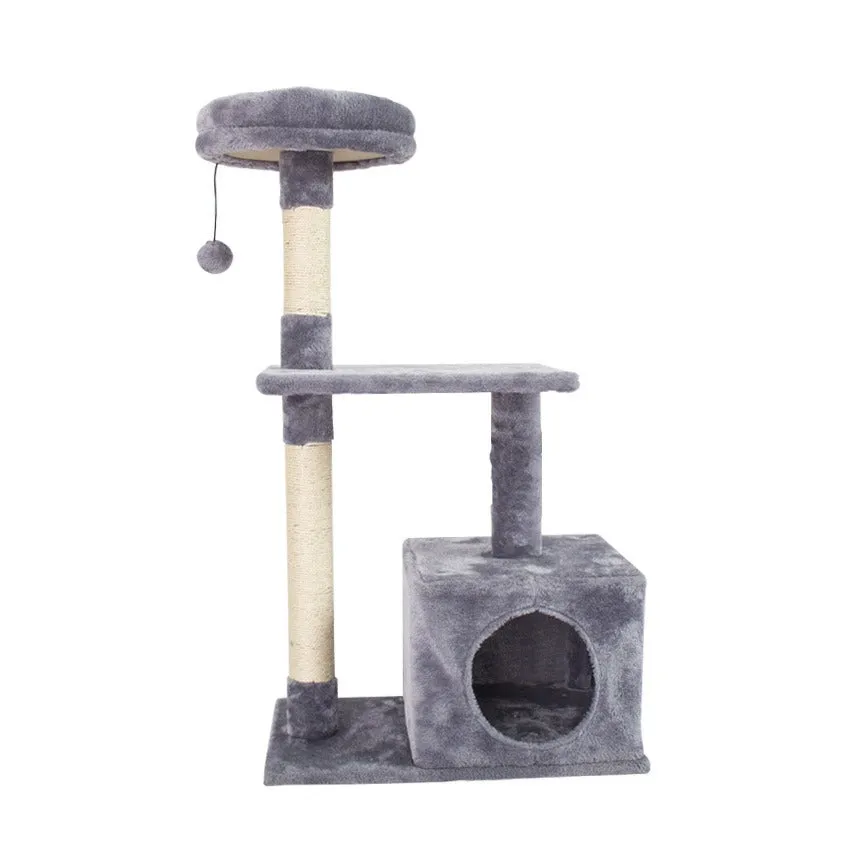 (88cm) Cat tree sisal scratching posts with house / play ball / viewing platform - gray