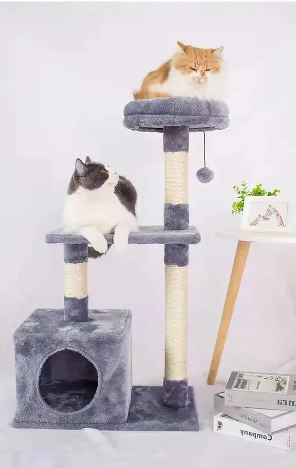 (88cm) Cat tree sisal scratching posts with house / play ball / viewing platform - gray
