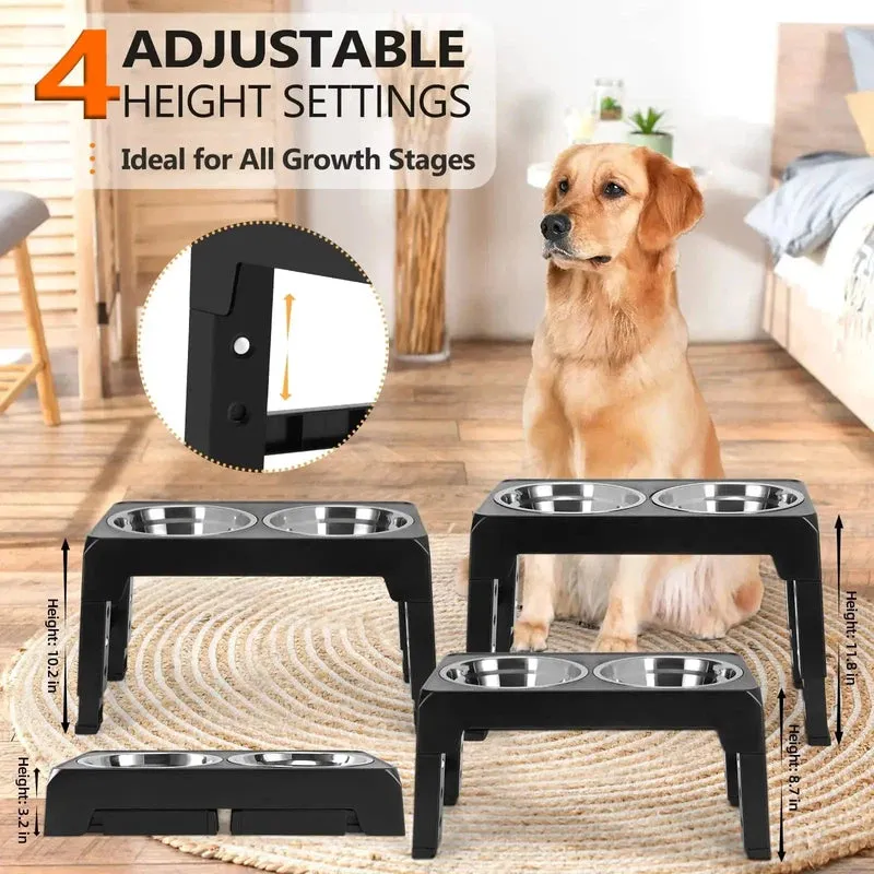 Adjustable Raised Dog Feeder with Double Bowls