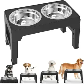 Adjustable Raised Dog Feeder with Double Bowls
