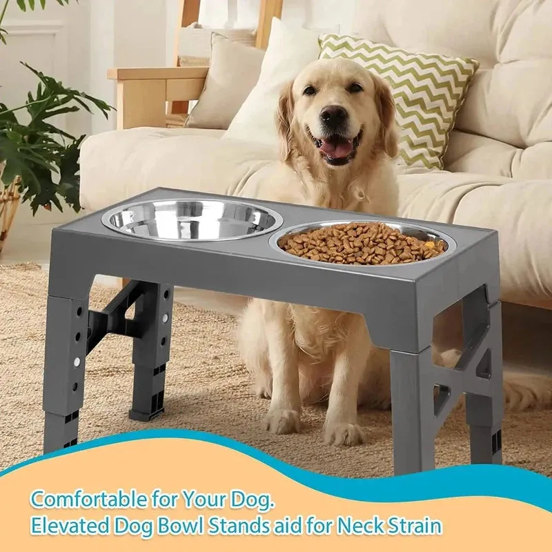 Adjustable Raised Dog Feeder with Double Bowls