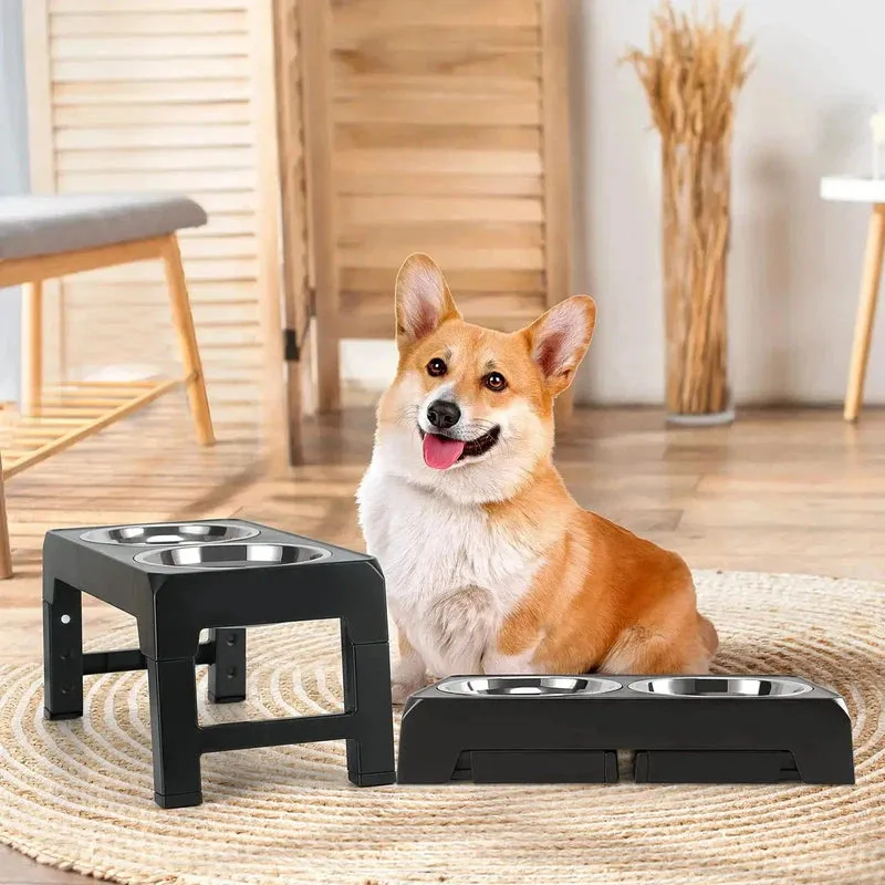 Adjustable Raised Dog Feeder with Double Bowls