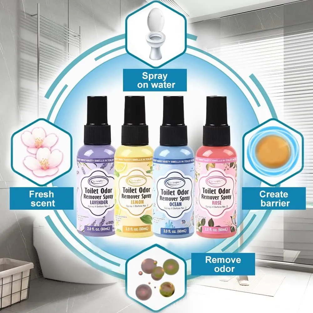 Air Jungles Toilet Poop Odor Eliminator Spray, Lemon Scent, Spray It Before No.2, Up to 100 Uses Per Bottle, For Home, Travel, Office Bathroom, and College Dorm Bathroom