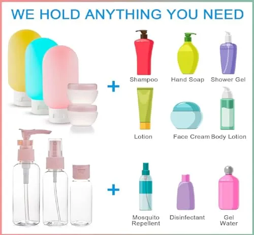 ALZVULG 11 Pack Travel Bottles Set Tsa Approved Leak Proof Silicone Squeezable Containers for Toiletries, Conditioner, Shampoo, Lotion & Body Wash Accessories