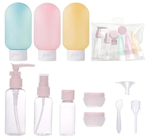 ALZVULG 11 Pack Travel Bottles Set Tsa Approved Leak Proof Silicone Squeezable Containers for Toiletries, Conditioner, Shampoo, Lotion & Body Wash Accessories