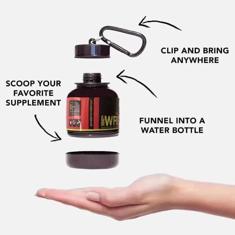 AMENA Protein Powder Container Storage Travel Protein Funnel Portable Supplement Powder Container With Keychain Water Bottle Funnel, Black (100ml) 100ml