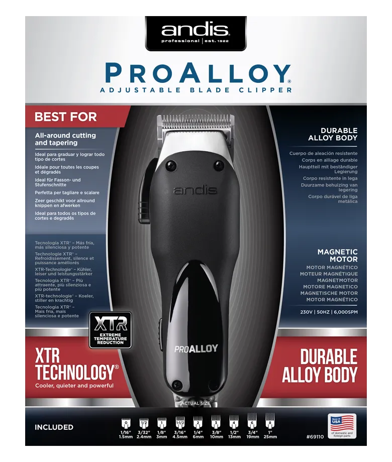 Andis 69110 Pro-Alloy Adjustable Blade Clipper, 220 Volts Export , Not for USA