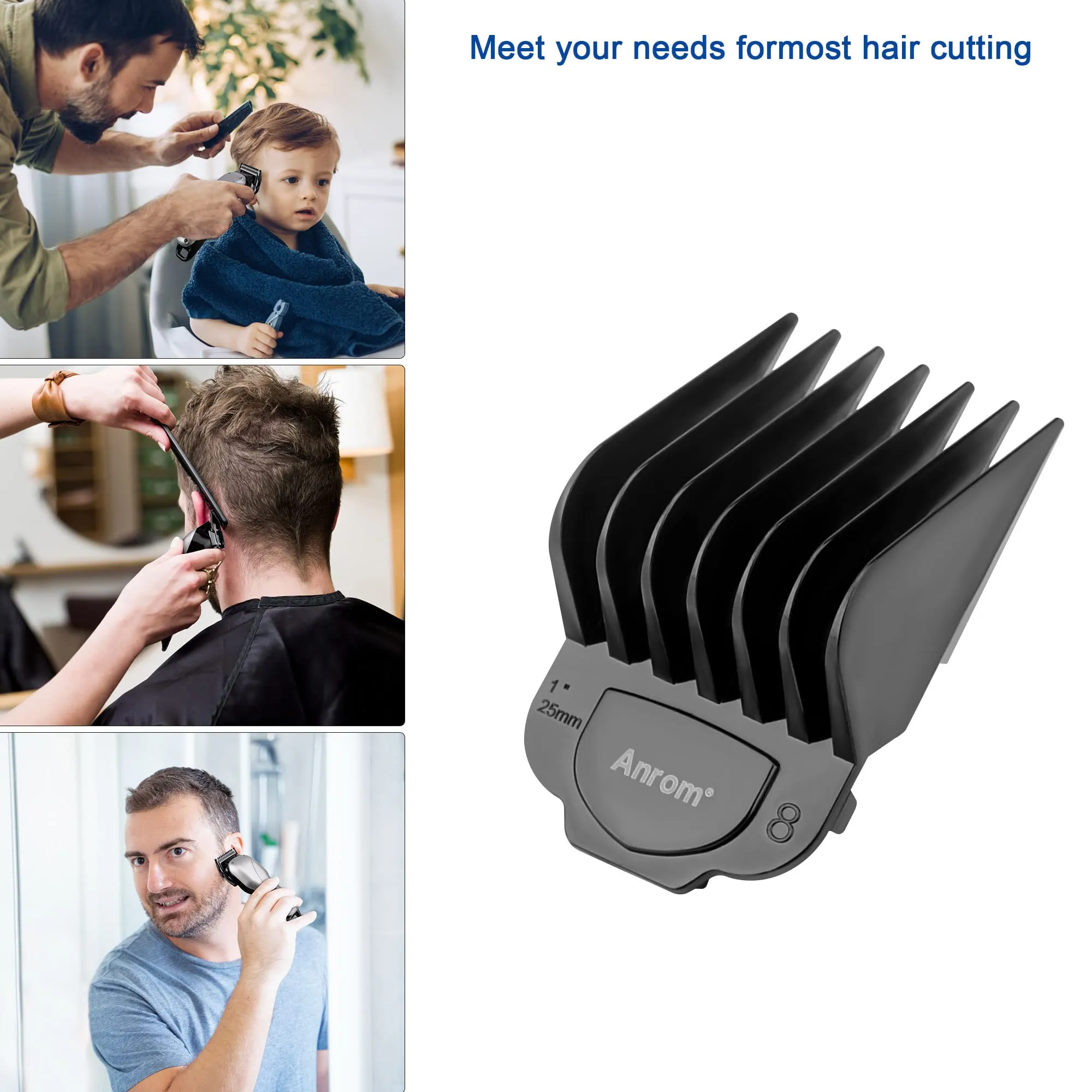 Anrom Magnetic Clipper Guards Guide Comb 10PCS for Andis Master Hair Clipper MBA, MBX, MC-2, ML, MA-1, RACA, PM-1, PM-2, PM-3, PM-4, US-1, RS-1 Lengths 1/16" to 1" (Black)