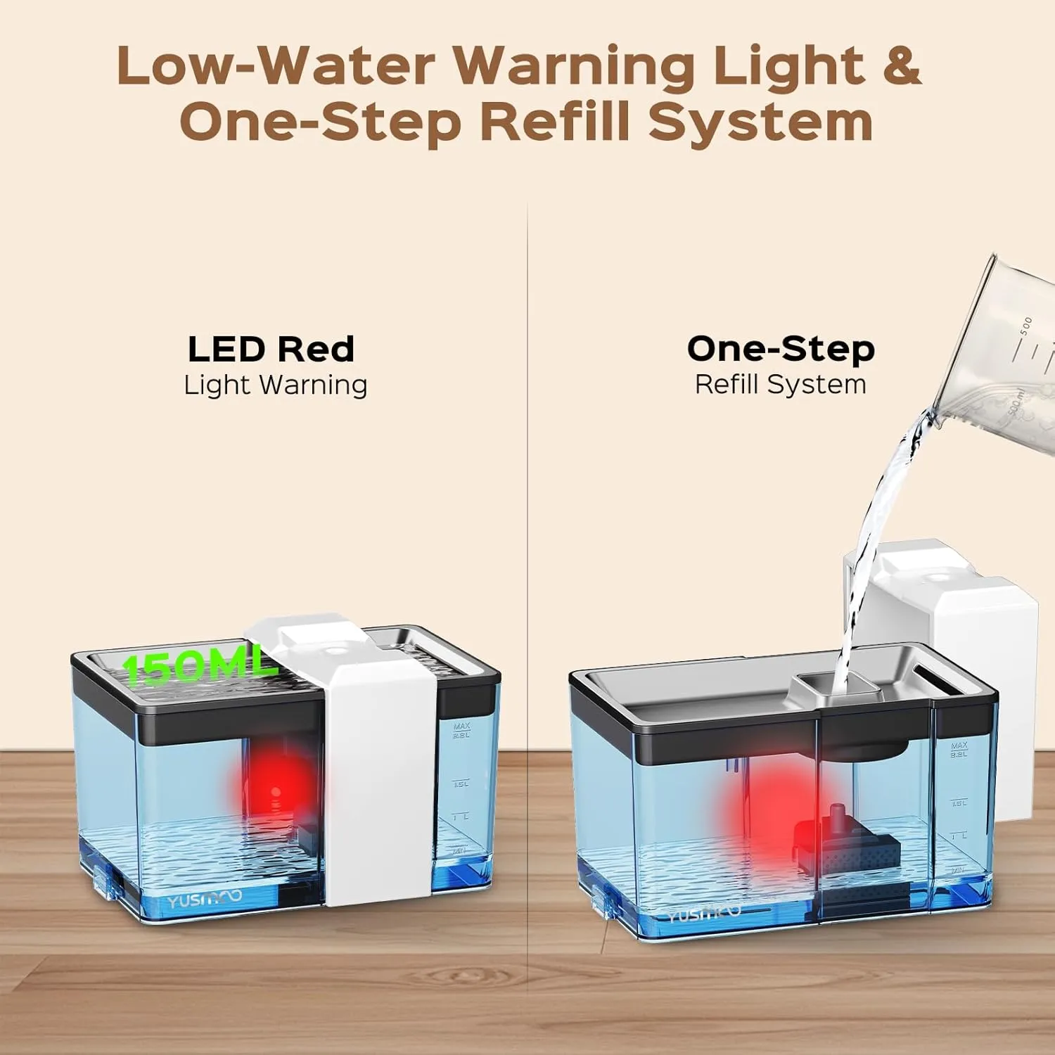 Automatic Cat Water Fountain with Food Bowl  2.2L/74oz 2-in-1 Pet Water Dispenser & 304 Stainless Steel Bowl, Ultra-Quiet, LED Indicator, BPA-Free, Smart Shut-Off for Cats and Dogs