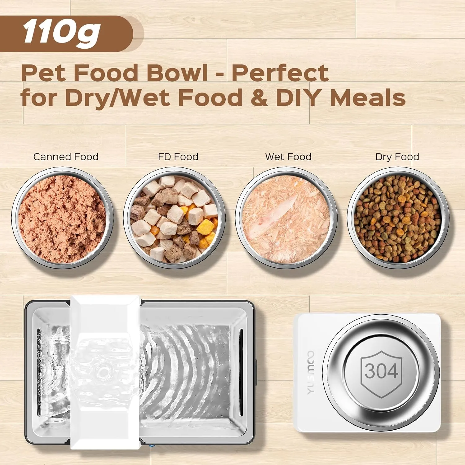 Automatic Cat Water Fountain with Food Bowl  2.2L/74oz 2-in-1 Pet Water Dispenser & 304 Stainless Steel Bowl, Ultra-Quiet, LED Indicator, BPA-Free, Smart Shut-Off for Cats and Dogs