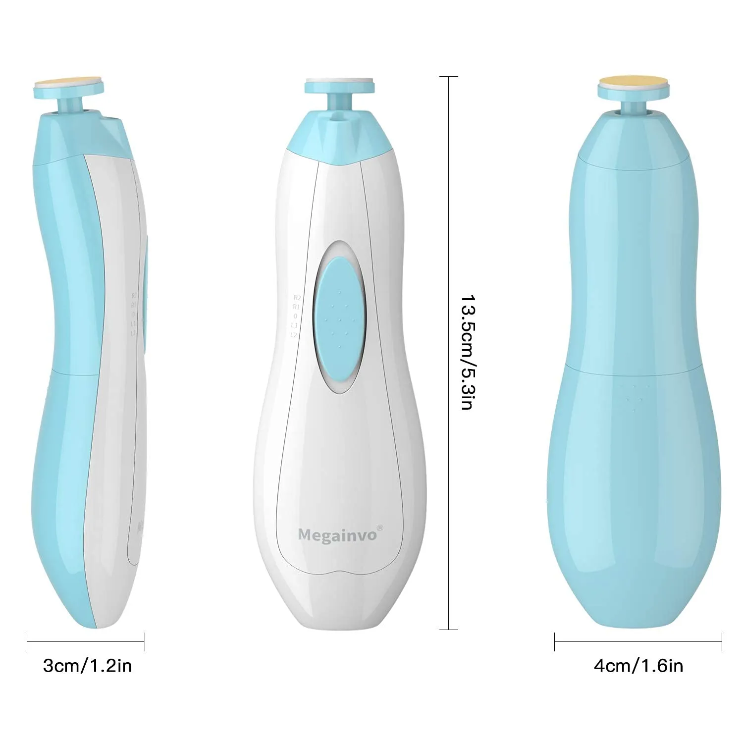 Baby Nail File Megainvo Electric Nail Trimmer Manicure Set Nails Clipper LED Light Whisper Quiet Design Safe for Newborn Toddler Kids Toes and Fingernails Care Kit 10 Grinding Heads Blue Light blue