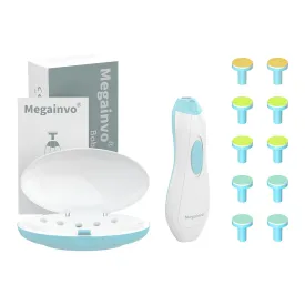 Baby Nail File Megainvo Electric Nail Trimmer Manicure Set Nails Clipper LED Light Whisper Quiet Design Safe for Newborn Toddler Kids Toes and Fingernails Care Kit 10 Grinding Heads Blue Light blue