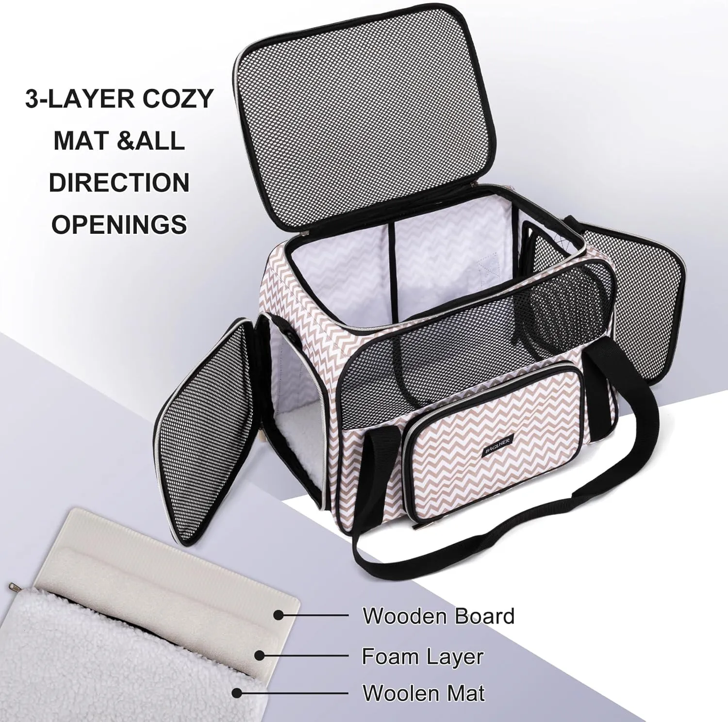 BAGLHER Pet Travel Carrier, Cat Carriers Dog Carrier for Small Medium Cats Dogs Puppies, Airline Approved Small Dog Carrier Soft Sided, Collapsible Puppy Carrier