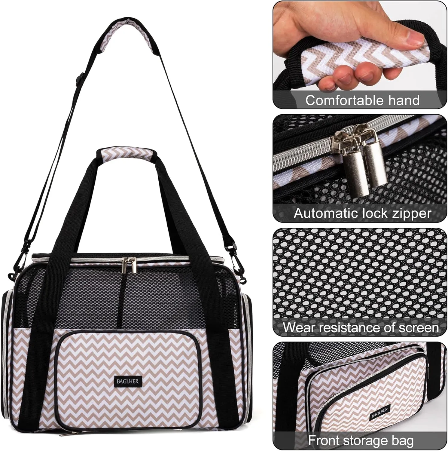BAGLHER Pet Travel Carrier, Cat Carriers Dog Carrier for Small Medium Cats Dogs Puppies, Airline Approved Small Dog Carrier Soft Sided, Collapsible Puppy Carrier