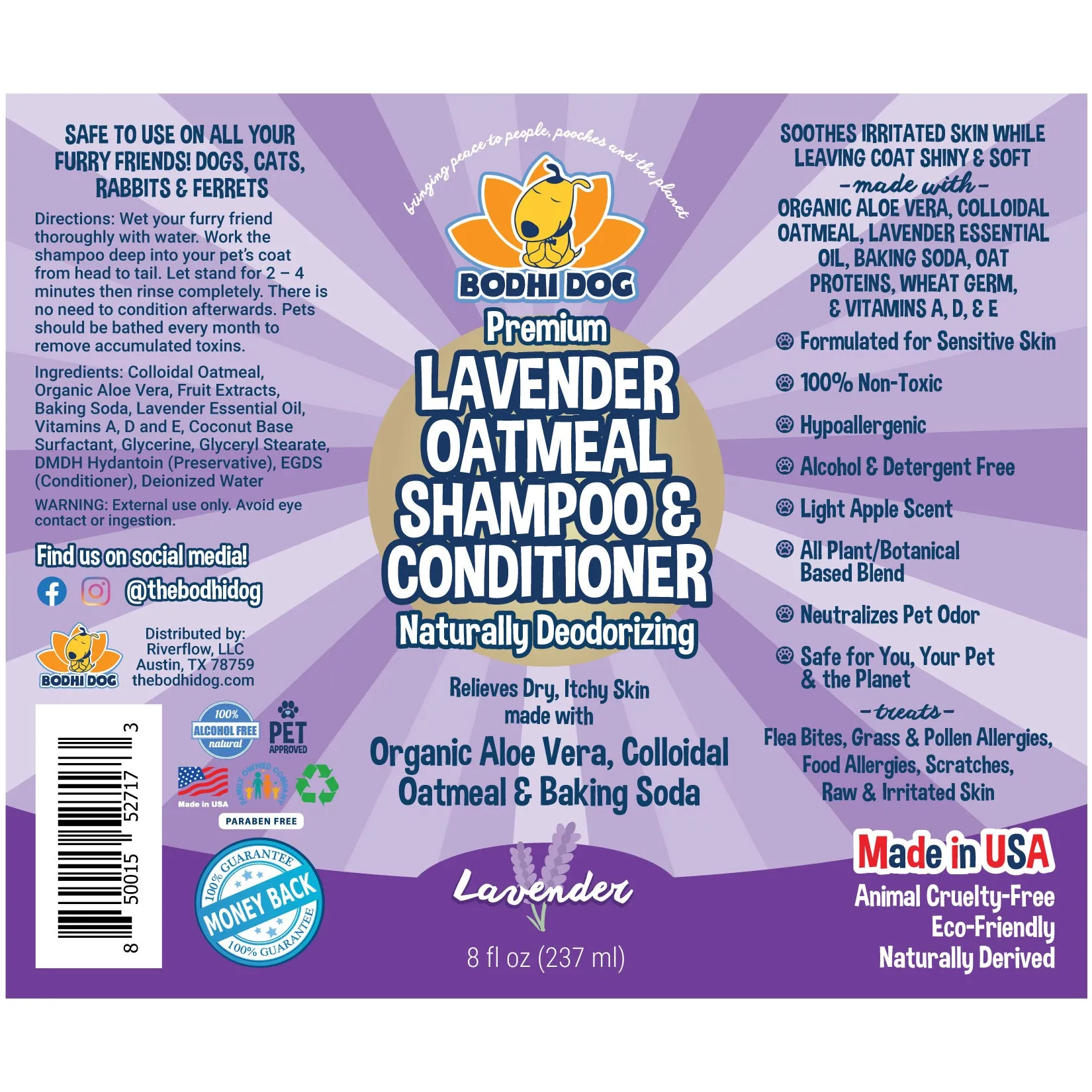 Bodhi Dog Organic Lavender Oatmeal Dog Shampoo and Conditioner | Hypoallergenic Conditioning Deodorizing Formula for Dogs Cats & Pets | Treatment Wash Soothes Dry Itchy Skin Allergy Relief | Made in USA