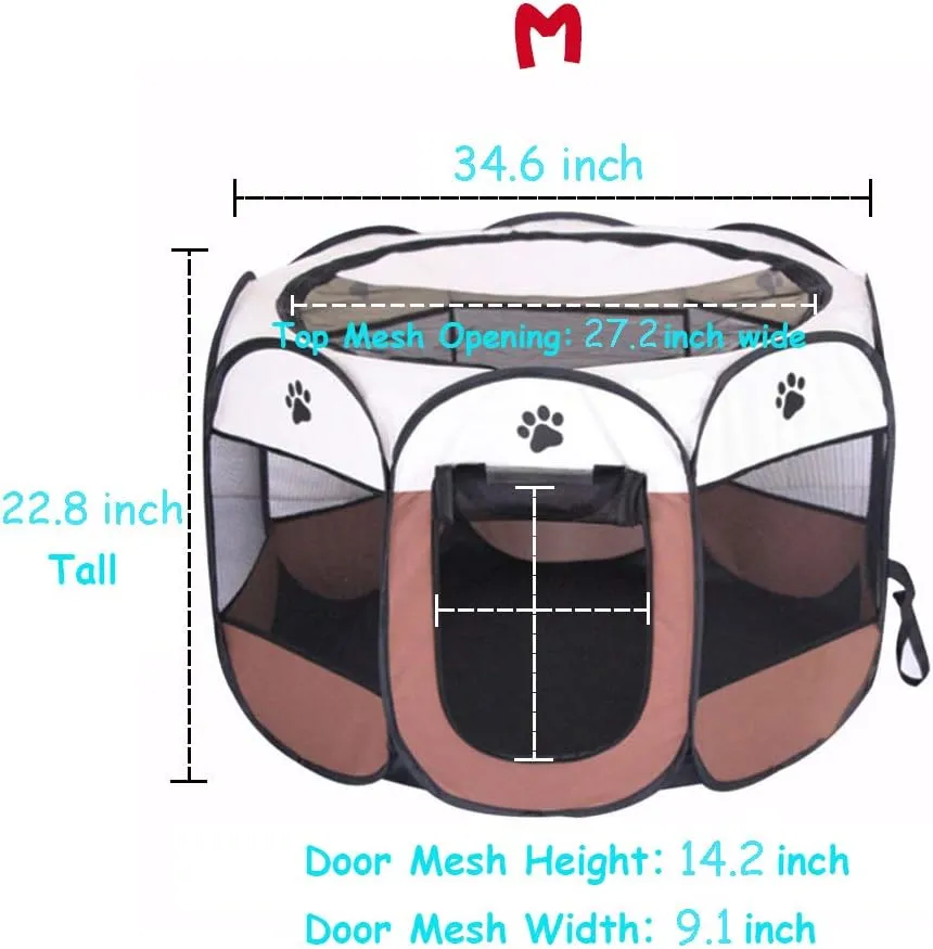 BODISEINT Portable Pet Playpen, Dog Playpen Foldable Pet Exercise Pen Tents Dog Kennel House Playground for Puppy Dog Yorkie Cat Bunny Indoor Outdoor Travel Camping Use (Medium, Coffee - Beige)